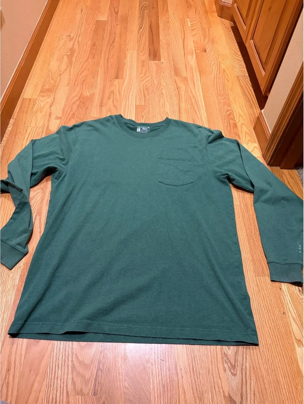 Men's dark green Carhartt long-sleeve pocket t-shirt Large Tall pocket crew neck